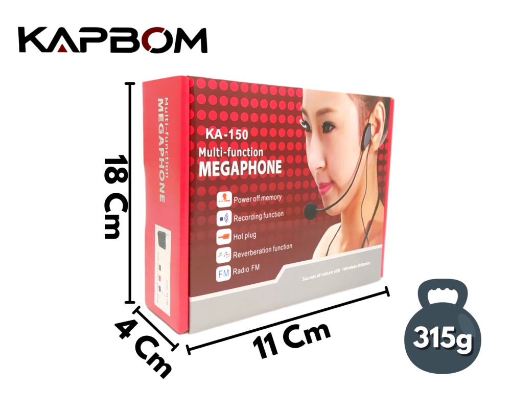 Amplificador de Voz Megafone Bluetooth com Microfone e Rádio KB-150 (***DISPONÍVEL SOMENTE AZUL E VERMELHO)