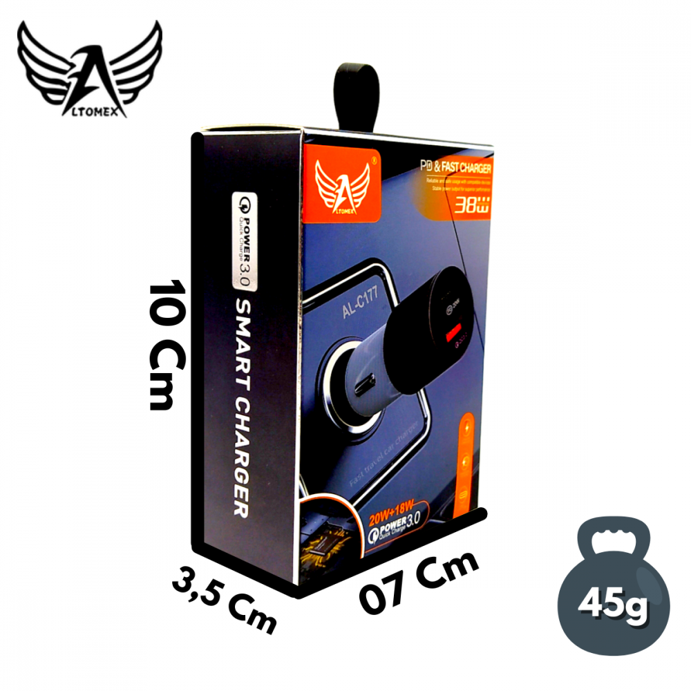 Carregador Veicular Ultra Rápido com porta USB e porta TIPO-C 38W Altomex AL-C177