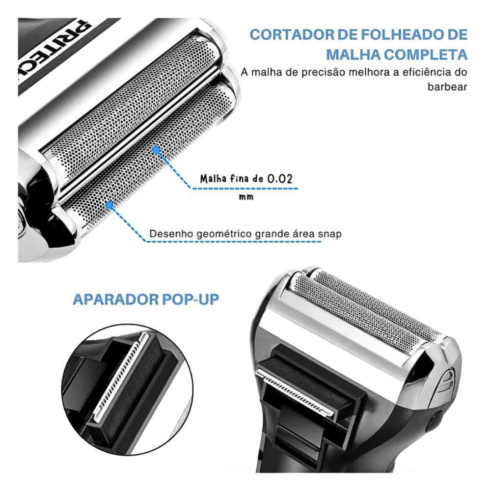 Barbeador Elétrico Profissional 3 em 1 Shaver Aparador de Pelos Recarregável Bivolt Eletromex EL-5103