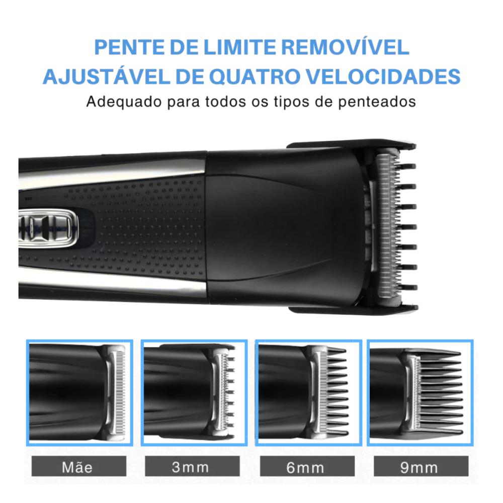 Barbeador Elétrico Profissional 3 em 1 Shaver Aparador de Pelos Recarregável Bivolt Eletromex EL-5103