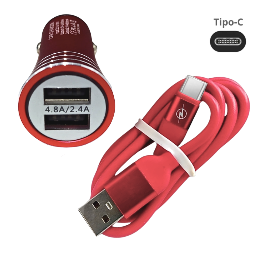 Carregador Veicular 12v TURBO 02 Portas USB Cabo Móvel TIPO-C 4.8A Altomex AL-2106D