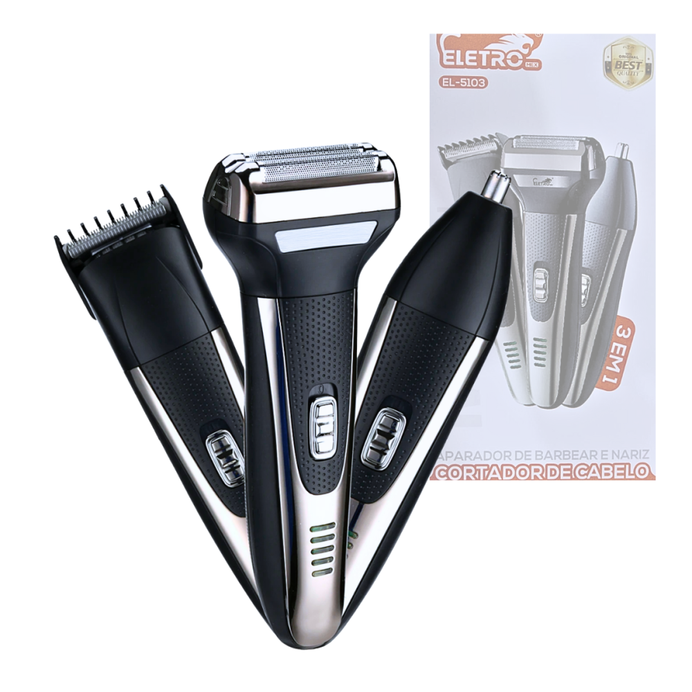 Barbeador Elétrico Profissional 3 em 1 Shaver Aparador de Pelos Recarregável Bivolt Eletromex EL-5103